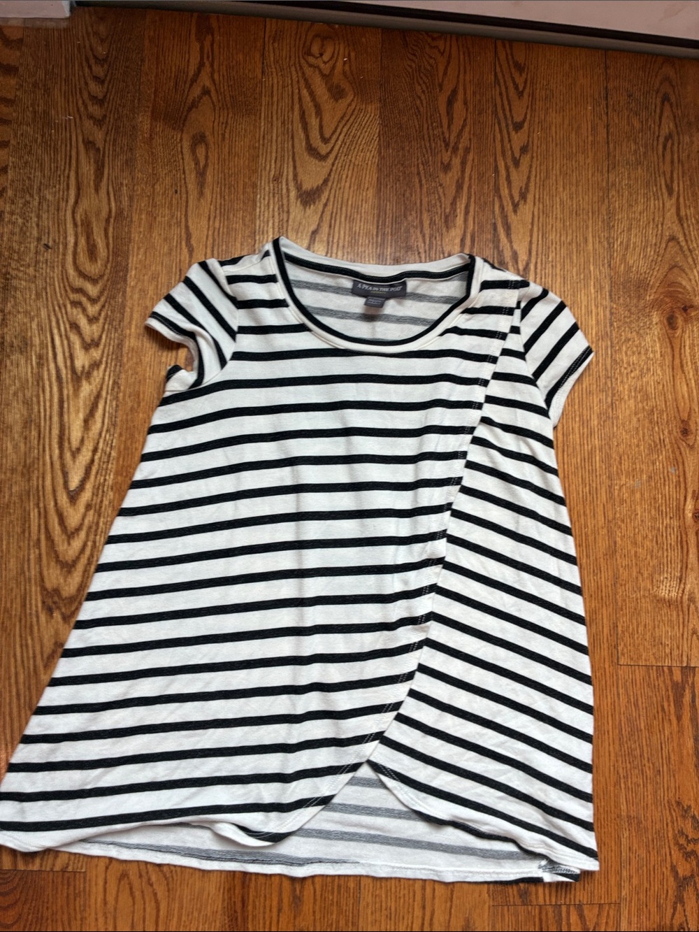 Maternity A Pea in the Pod Black White Striped Short Sleeve Wrap-Front Top XS